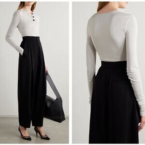 KHAITE Janelle Stretch Jersey Bodysuit Long Sleeve Stone Sz XS $720 {3N44}